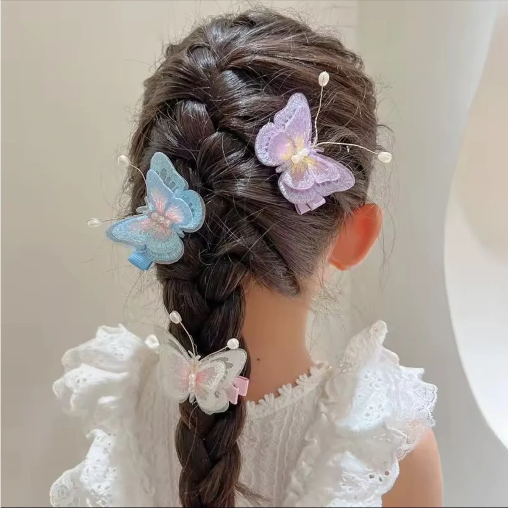 SETS for 2 PCs Butterfly Embroidered Hair Clips for girls Toddler Purple Hairpin